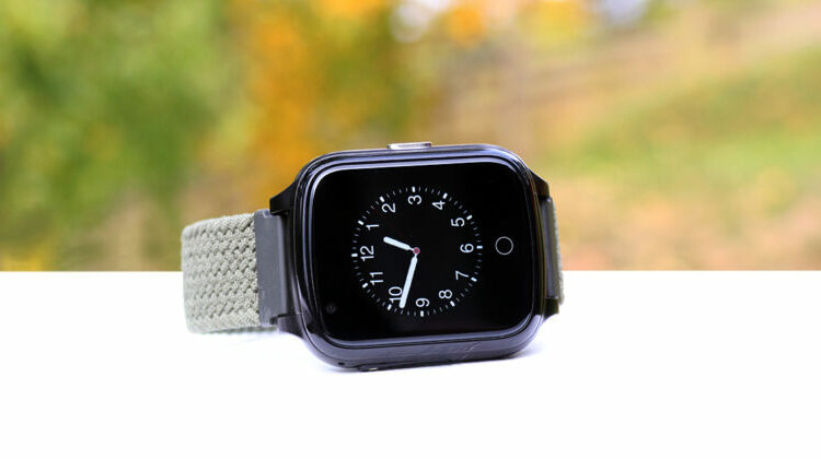 Sensorem's security alarm in a GPS watch. Smartwatch with gray velcro strap